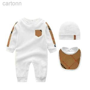 Footies 100% coton bébé barboteuses garçon fille 1-2 ans nouveau-né luxe nouveau-né manches longues manches courtes enfants designer combinaison chapeau bavoirs 3 pièces ensemble 240306