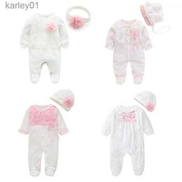 Footies 2020 printemps nouveau-né bébé fille Footies 0 3 mois coton blanc à manches longues bébé combinaison avec Footies tenue bébé fille vêtements YQ240306