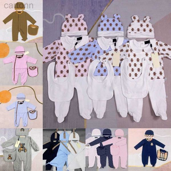 Footies Conjuntos de mamelucos para bebés Monos infantiles Ropa Manga larga Estampado de letras Niños Niñas Otoño Ropa de punto para recién nacidos Monos para niños con sombrero Bab 240306