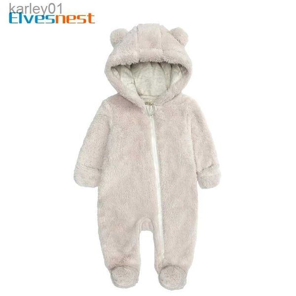 Footies Moda Ropa de bebé Niños Footies Manga larga Terciopelo ártico con capucha Ropa de niña Invierno Cálido Bebé Mameluco 0-12 meses YQ240306