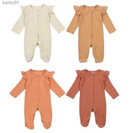 Footies FOCUSNORM 0-6M Recién Nacido Bebé Niños Niñas Footies Volantes Sólidos Manga Larga De Punto De Un Solo Pecho Otoño Monos 4 Colores YQ240306