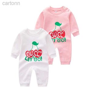 Footies Hot Hoge kwaliteit Pasgeboren Baby Rompertjes Meisjes en Jongen Lange Mouw Lente 100% Katoenen Kleding Merk Letter Print Baby romper Kinderen Ourfits 240306