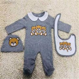 Footies Kids Babykleding Fashion Pasgeboren Baby Rompers Infant Boys Girl Jumpsuits Bibs Cap Outfits Set 0-18 Maand 240306