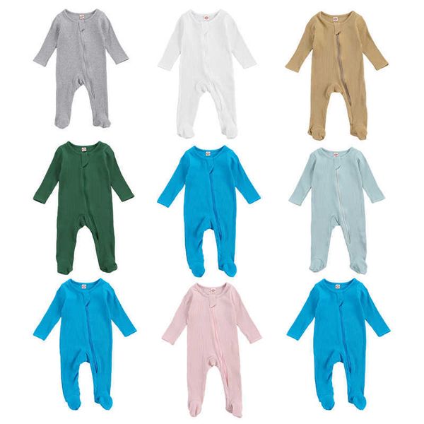 Footies lioraitiin 0-6M nouveau-né bébé garçon fille sommeil barboteuse à manches longues solide coton doux fermeture éclair combinaison vêtements 7 couleursHKD230701