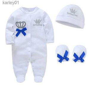 Footies nouveau-né bébé garçons 100% coton ensemble de vêtements avec casquette gants infantile fille une pièce chaussures pyjamas YQ240306