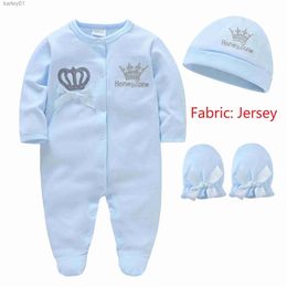 Footies Nouveau-né bébé garçons barboteuse Royal Crown Prince 100% coton ensemble de vêtements avec casquette gants infantile fille une pièce Footies pyjamas YQ240306