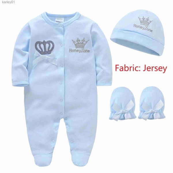 Footies Nouveau-né bébé garçons barboteuse Royal Crown Prince 100% coton ensemble de vêtements avec casquette gants infantile fille une pièce Footies pyjamas YQ240306