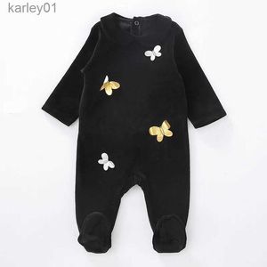 Footies pasgeboren babykleding kinderen velours rompertjes zwart footies velours kleding baby lange mouwen romper voor jongen en meisje dragen 0-24 maanden YQ240306