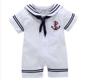 Footies Pasgeboren babykleertjes Wit Navy Sailor uniformen zomer baby rompertjes Korte mouw eendelige jumpsuit baby jongen meisje kledingHKD230701