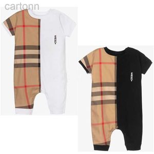 Footies Pasgeboren Baby Designer Kleding Meisjes en Jongen Rompertjes Korte Mouw Katoen Jumpsuits Kinderkleding Merk Letter Print Baby Romper0-24M 240306