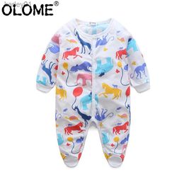 Footies OLOME schattige pasgeboren romper katoenen baby baby footies cartoon peuter jumpsuit nachtkleding voor pasgeborenen baby jongens en meisjes onesie YQ240306