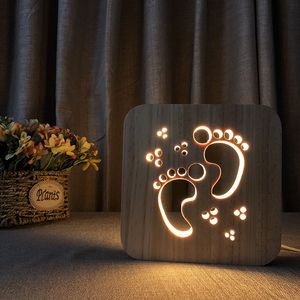 Creative bois empreinte veilleuses LED Table nuit lampe en bois lampe de bureau atmosphère lampe nouveauté éclairage