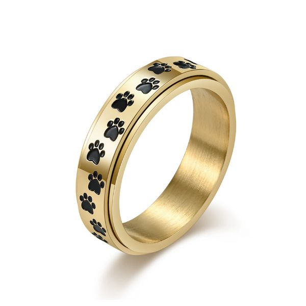 Bague rotative en acier inoxydable avec empreintes de pattes de chien, pour femmes et hommes, amour, or Rose, soulage l'anxiété, bijoux à la mode, cadeau