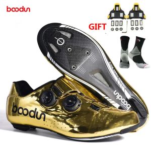 Chaussures BooDun 2020 Gold Road Cycling Shoes Road Bike Auto-blocker Fiber Fibre Ultralight Professional Bicycle Racing Chaussures 3945