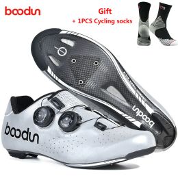 Chaussures BooDun Chaussures de cyclisme de la route chaude en fibre de carbone auto-bloquant ultraliers respirant non galets professionnels de course à vélo