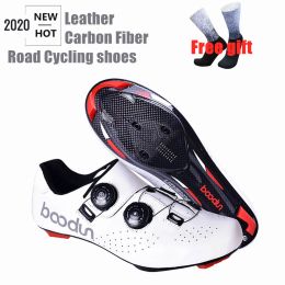 Calzado Boodun Road Ciclismo Zapatos Fibra de carbono de cuero Zapatos autocomplacientes de carreras Profesionales Bicicletas para bicicletas de bicicleta