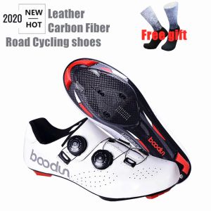 Chaussures BooDun Road Cycling Chaussures en cuir Fibre de carbone Ultralight Selflocking Shoes Professional RACing Road Bike Bicycle Sneakers