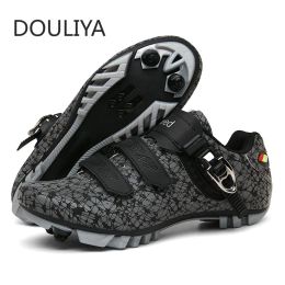 Chaussures Douliya Reflective Cycling Chaussures Mtb Men Men de route Flat Cleat Road Bike Sneaker Racing Femme Mountain Bicycle SPD