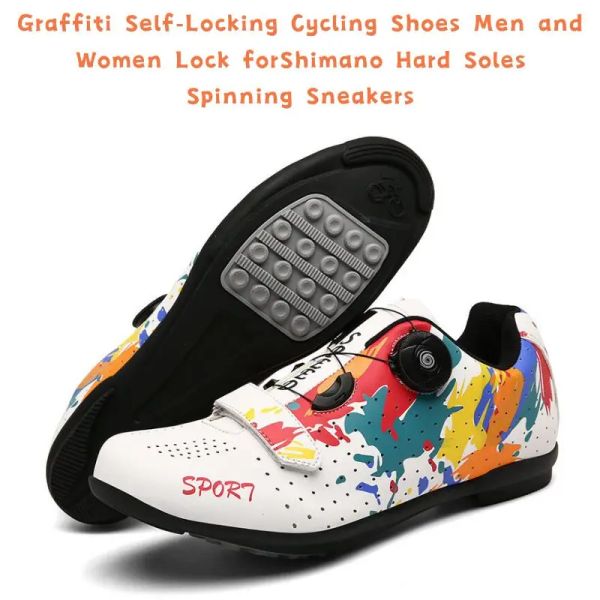 Calzado Graffiti Zapatos de ciclismo con autobloqueo Hombres y mujeres MTB Bloqueo de bicicleta de carretera para Shimano Suelas duras Zapatillas de deporte giratorias Accesorios para bicicletas