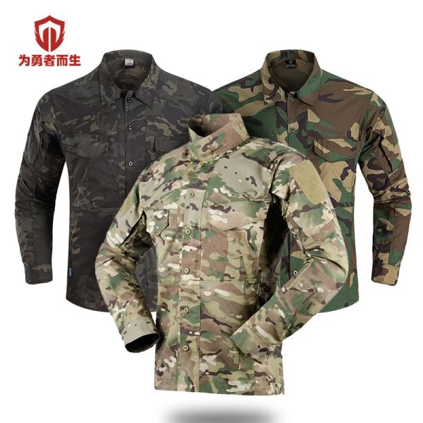 Calzado Camuflaje militar Camisa táctica de manga larga para hombres Ejército de deportes Battle Combate Uniforme BDU Camiseta de caza Camisetas