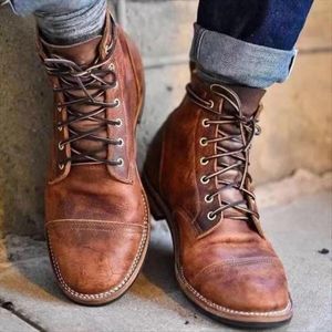 Chaussures rétro bottes hautes à lacets pour hommes bottes de motard pour hommes automne et hiver mode chaussures Oxford courtes