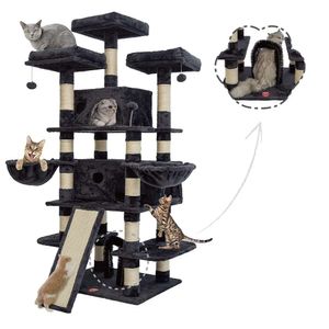 FOOWIN Árbol de varios niveles de 68 pulgadas, torre alta para gatos múltiples, 2 cepillos de pelo para gatos de condominio grande, árbol grande para gatos con 3 perchas de felpa, postes rascadores para gatitos