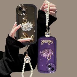 Coque de téléphone portable pour iphone 14pro, étui de luxe avec strass, bracelet en perles de cygne, coque transparente