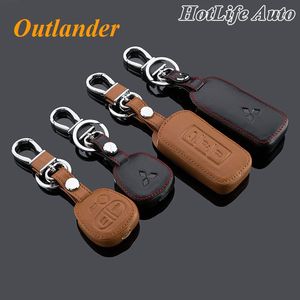 Voor 2014 Mitsubishi Outlander Auto Sleutelhanger Lederen Key FOB Case Cover voor 2007-2014 2015 Outlander Sleutelhanger Case Auto Accessoires