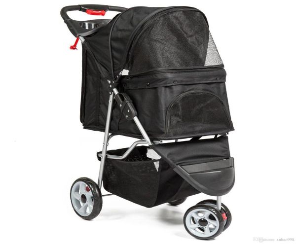 Pour 3 roues pliantes poussette pour animaux de compagnie transporteur de voyage chariot chats et chiens noir XTL03301167