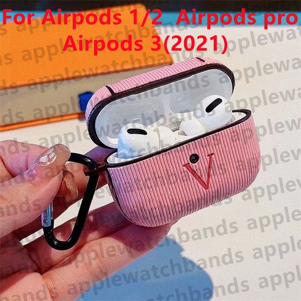 Pour Airpods Pro 1 2 3 Case Designer Airpods Cases Protecteur d'écouteurs Emballage d'écouteurs de luxe Gaufrage vertical Apple Airpod 2e 3e génération Housse de protection Porte-clés