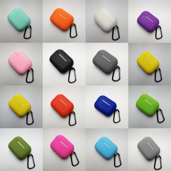 Pour Airpods Pro Etui en silicone Doux Ultra Mince Protecteur Airpod Couverture Écouteurs Anti-chute Earpods Vêtements Avec Crochet Paquet Au Détail 17 Couleurs DHL FEDEX