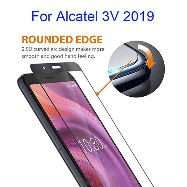 Pour Alcatel 3V 2019 2.5D protecteur d'écran à couverture complète en verre trempé avec emballage 10in1 pour Coolpad Legacy/Foxxd Miro L590A/ LG Stylo5