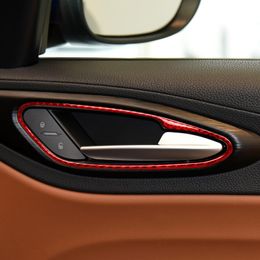 Pour Alfa Romeo Giulia Stelvio poignée de porte intérieure en Fiber de carbone cadre décoratif Modification intérieure autocollant accessoires