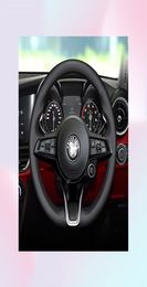 Para Alfa Stelvio Giulia DIY cosido a mano manija del volante cubierta de cuero negro Leather4890279