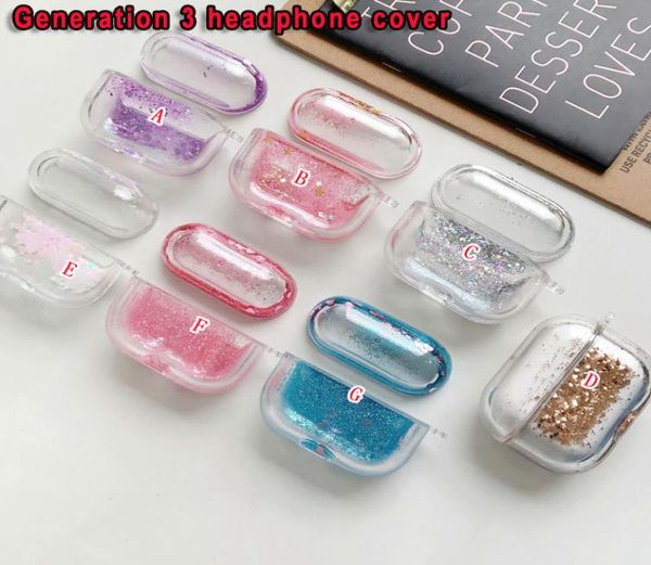 Pour Apple Air pods Airpods Pro 2 3 Bluetooth ensemble d'écouteurs étui liquide dur PC couverture Bling Star dynamique protection Quicksand clair 3676554