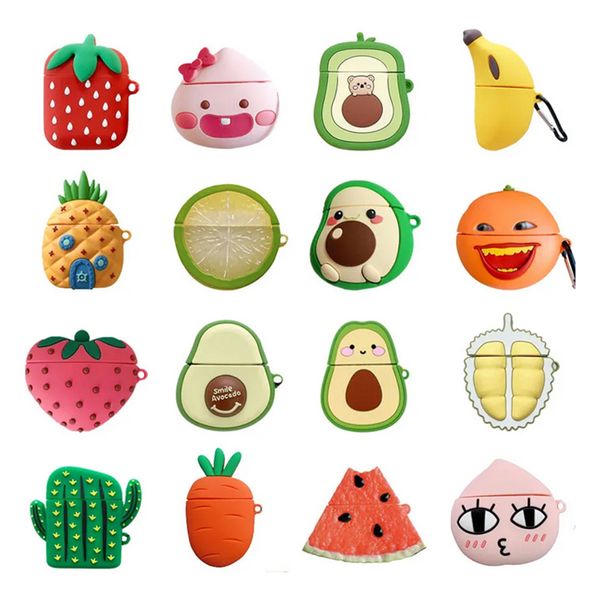 Pour Apple AirPods 1/2 3 Pro Pro 2 étui 3D mignon dessin animé fruits fraise pêche avocat banane souple Silicone étuis pour écouteurs