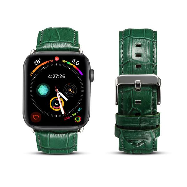 Pour Apple Bracelet de montre en cuir véritable Bracelets intelligents 44 mm 40 mm 42 mm 38 mm Motif Crocodile Bracelet de montre en peau de vache 5 4 3 21