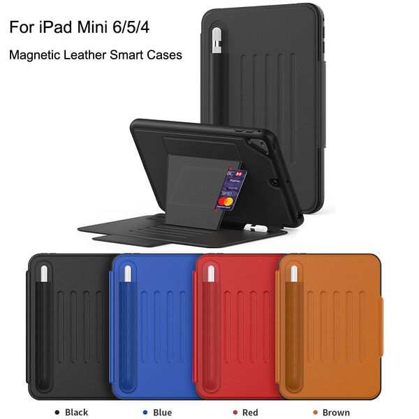 Pour Apple iPad Mini 4 5 6 6e 8,3 pouces Étuis intelligents magnétiques en cuir pliable à rabat mince et léger avec support pour tablette pour enfants Coque de protection complète résistante aux chocs