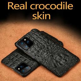 Para la caja del teléfono de Apple Iphone Cubierta medio envuelta 100% cuero de cocodrilo Original 3D Piel de cocodrilo real Cráneo Cola Volver Armadura 13 Pro Max 12 11