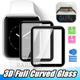 Pour Apple Watch 4 40mm 44mm 3D Protecteur d'écran en verre trempé entièrement incurvé Couverture complète iWatch Series 5 2 3 38mm 42mm Film d'écran avec boîte