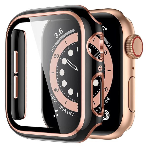 Pour Apple Watch 8/7/6/SE/5 étui 360 plein écran protecteur pare-chocs cadre mat couverture rigide étuis en verre pour IWatch 42/44/41/45mm