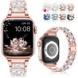 Para Apple Watch Band 38 mm 40 mm 41 mm Serie 8 7 6 5 4 3 2 1 SE Ultra para mujer Bling Reemplazo iWatch Pulsera Sparkle Diamond Correa de pulsera de acero inoxidable