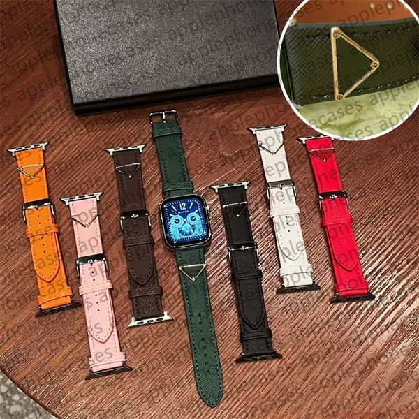 Pour Apple Watch Band Designer Series Apple Watch 8 9 4 5 6 7 Ultra Bands 49mm 38mm 42mm 44mm 45 mm Watchstrap PU Triangle en cuir P ​​Bracelet AP Watch Smart Stracles