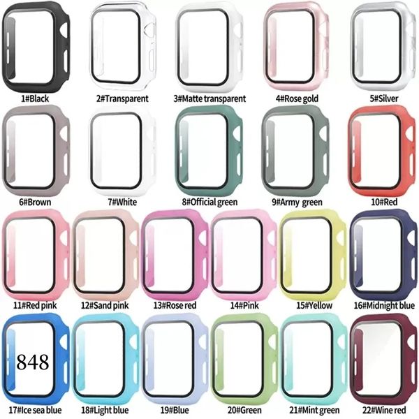 Pour le boîtier Apple Watch 49 mm 45 mm 44 mm 41 mm 38 mm 40 mm Series 3/4/5/6/7 / SE COUVERTURE DE LA LEAT avec verre trempé dans la boîte 848dd