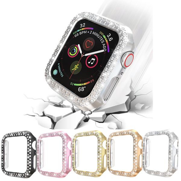 Pour Apple Watch Case Diamond Glitter Bling Crystal Diamonds Housse de protection PC Plaqué Bumper Frame pour iWatch 38mm 42mm 40mm 44mm