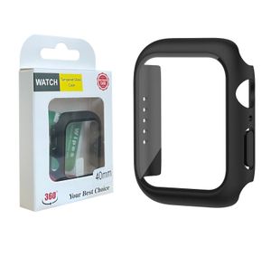 Para Apple Watch Cases 8 7 6 5 4 3 2 1 SE 49 mm 45 mm 44 mm 42 mm 41 mm 40 mm 38 mm PC duro Protector de pantalla de vidrio templado incorporado Cobertura completa Cubierta de segunda generación