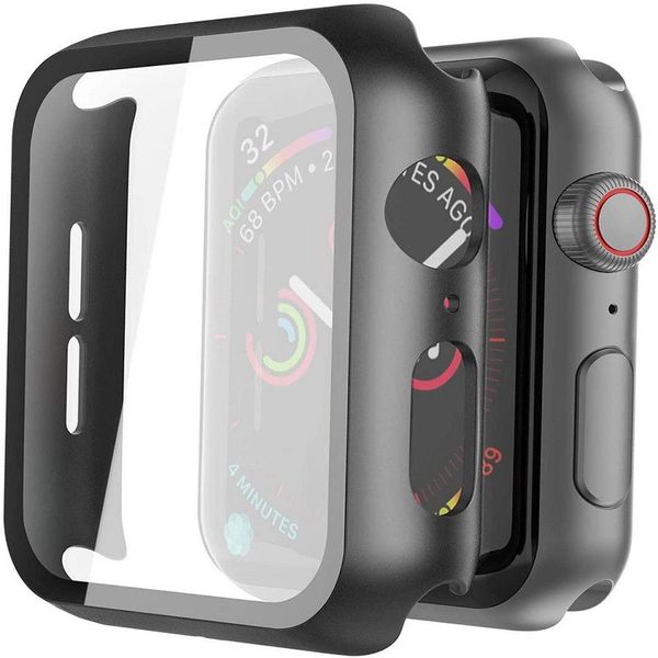 pour Apple Watch Cases Hard PC avec protecteur d'écran en verre trempé Compatible 41mm 45mm 42mm 44mm 40mm 38mm