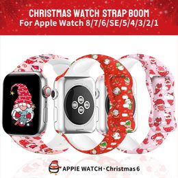 Para Apple Watch Christmas Band Compatible con iwatch Ultra 9 8 7 6 5 4 3 2 SE Correa de silicona con estampado navideño para iwatch 38/40/41 mm 42/44/45/49 mm