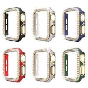 Voor Apple Horloge Diamant Bezel Double Studded Diamonds Case Iwatch 41mm 40mm 38mm 44mm 42mm 45mm Hollow Out PC Beschermhorloge Cover Serie 7 6 5 4 3