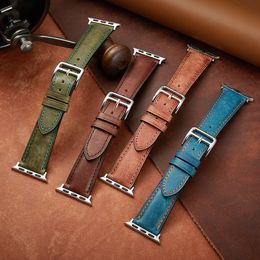 Pour Apple Watch Bracelets en cuir véritable compatibles avec les bracelets iwatch vintage italiens en cuir véritable de 38 40 41 42 44 45 49 mm pour Ultra 9 8 7 6 5 4 3 2 1 SE